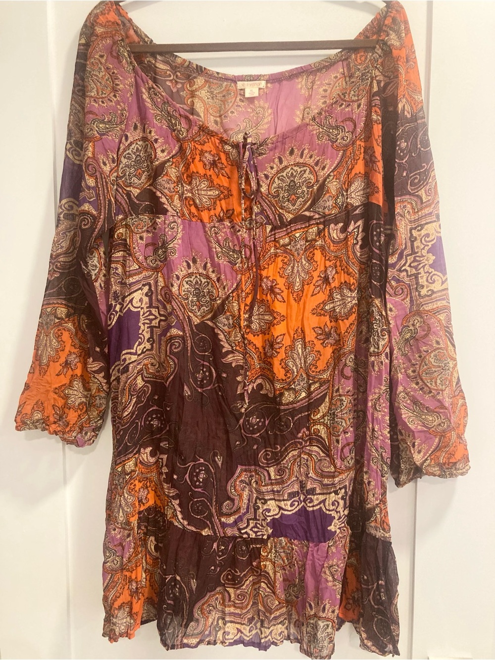 Women’s Xhilaration Semi-Sheer Purple Orange Burgundy Paisley Boho Tunic Top